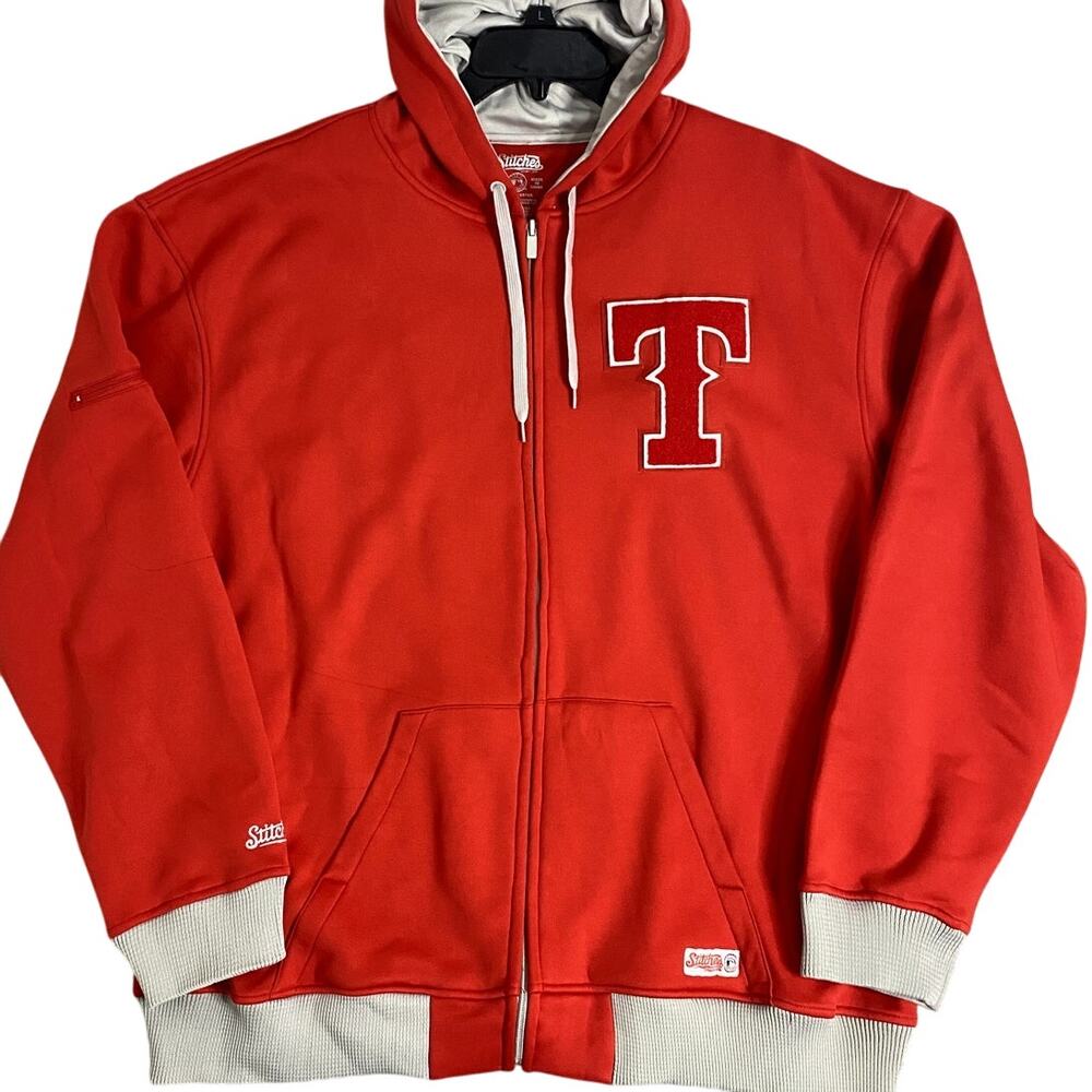 Stitches Athletic Gear Hoodie XL Red MLB Baseball Texas Rangers Logo Full Zip